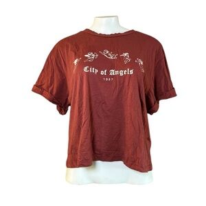 Dirtee Laundry City of Angels Crop Tee Brick Red Cherub Graphic Size L